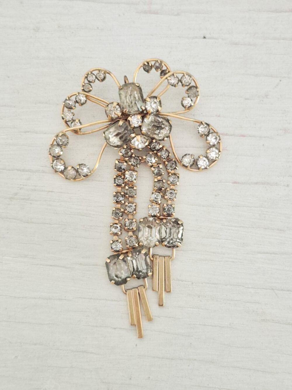 Vintage Marks & Spencer Gold-fill Dangle Rhinestone Brooch